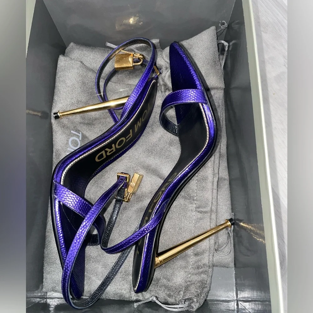 Tom Ford Padlock Sandal Purple Snakeskin 38.5 - Picture 3 of 8